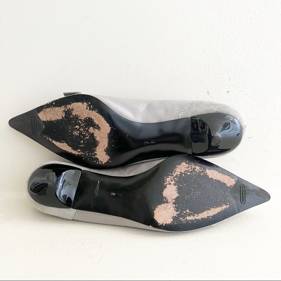 COACH Winnie Gray Suede Leather Pointed Toe Kitten Heel Bow Flats Size 7 - Picture 7 of 12